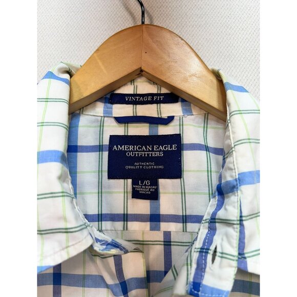 American Eagle Outfitters Plaid Button Up Shirt Mens L Blue Short Sleeve Casual - Picture 2 of 12